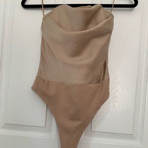 Corset Cowl Neck Bodysuit - Nude